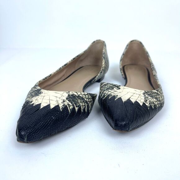 Tory Burch D'Orsay Leather Snakeskin Pointed Toe Open Side Flats Size 9M - Picture 3 of 11